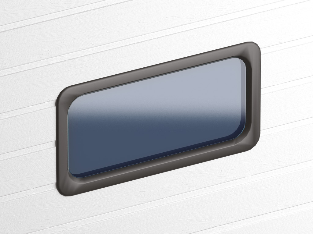 Специальная конструкция окон (размером 627 × 327 или 607 × 202 мм) обеспечивает плотное прилегание к полотну ворот, что защищает его от промерзания и теплопотери. Окна изготавливаются с окантовкой черного цвета.